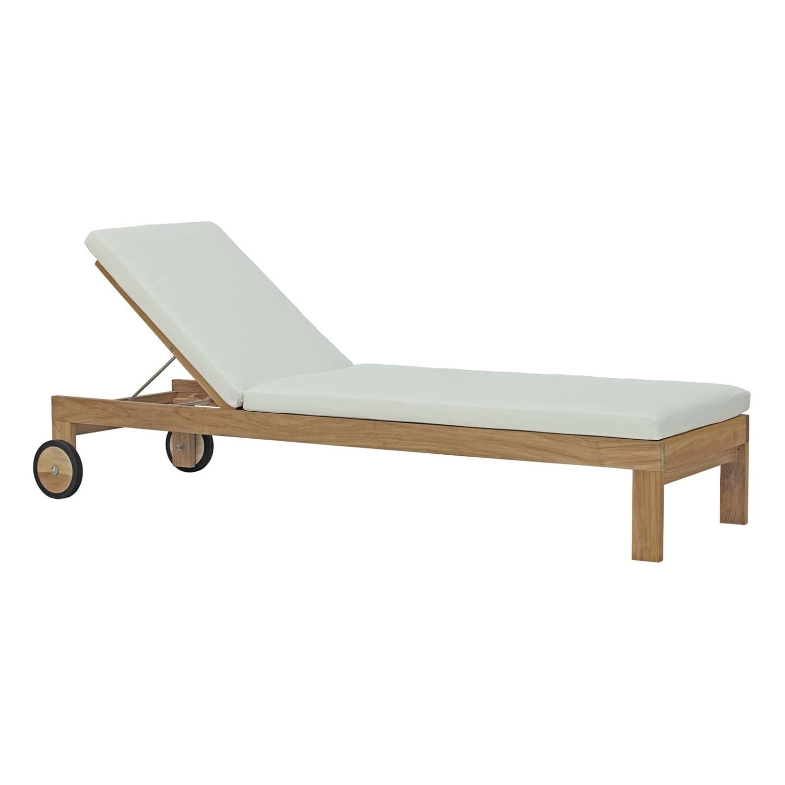 Teak Wood Outdoor Chaise Lounge with White Cushions