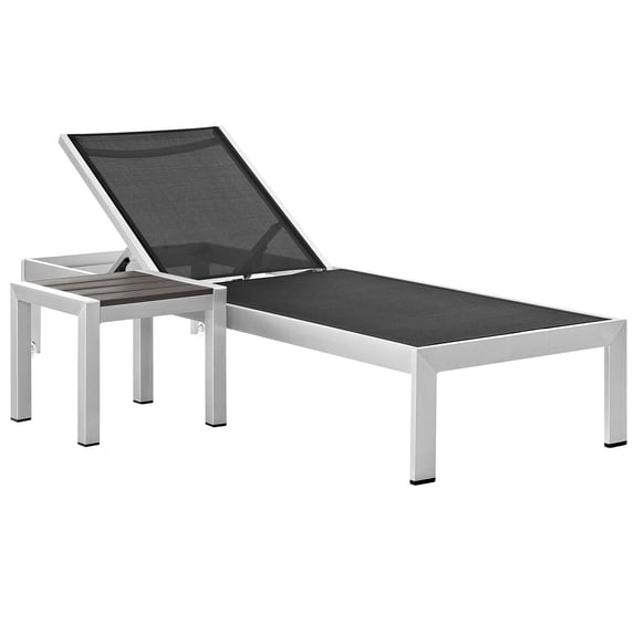 Modern Contemporary Urban Design Outdoor Patio Balcony Chaise Lounge Chair and Side Table set, Black, Aluminum