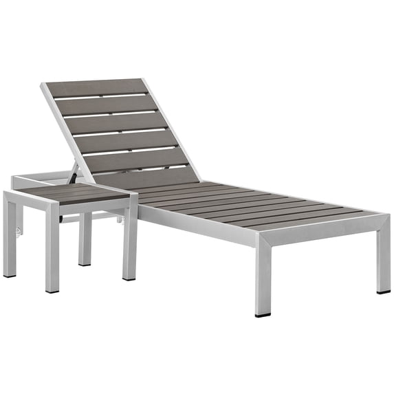 Modern Contemporary Urban Design Outdoor Patio Balcony Chaise Lounge Chair and Side Table set, Grey Gray, Aluminum