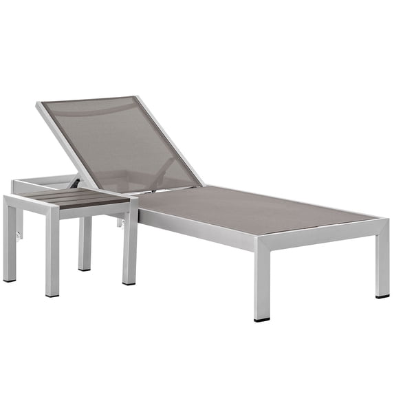 Modern Contemporary Urban Design Outdoor Patio Balcony Chaise Lounge Chair and Side Table set, Grey Gray, Aluminum
