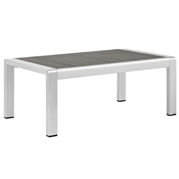 Modern Contemporary Urban Design Outdoor Patio Balcony Coffee Table, Grey Gray, Metal Aluminum