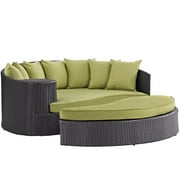 Modern Contemporary Urban Design Outdoor Patio Balcony Daybed Sofa, Green, Rattan