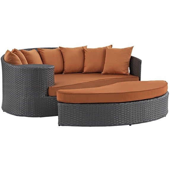 Modern Contemporary Urban Design Outdoor Patio Balcony Daybed Sofa, Orange, Rattan