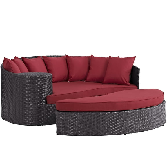 Modern Contemporary Urban Design Outdoor Patio Balcony Daybed Sofa, Red, Rattan