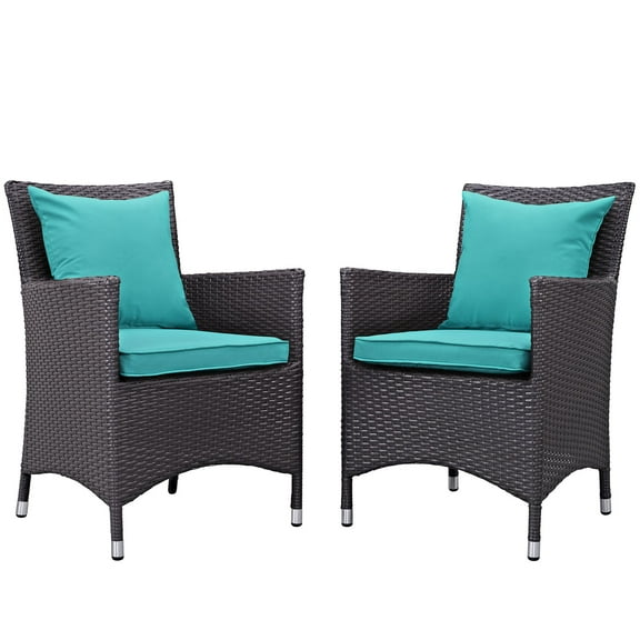 Modern Contemporary Urban Design Outdoor Patio Balcony Dining Chair ( Set of Two), Blue, Rattan