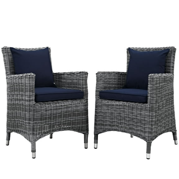 Modern Contemporary Urban Design Outdoor Patio Balcony Dining Chair ( Set of Two), Navy Blue, Rattan