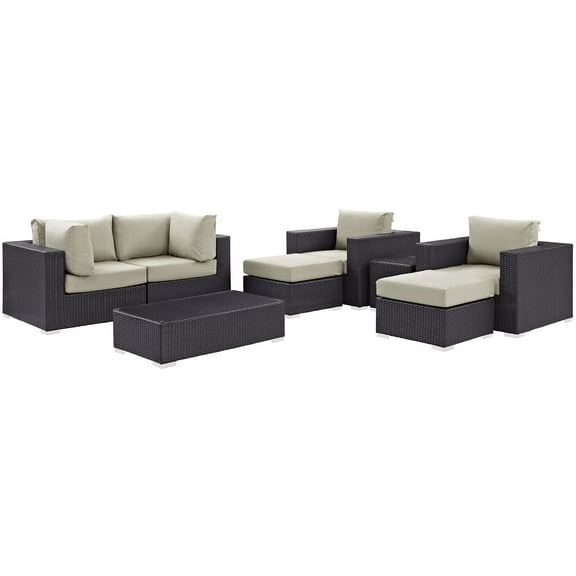 Modern Contemporary Urban Design Outdoor Patio Balcony Eight PCS Sectional Sofa Set, Beige, Rattan