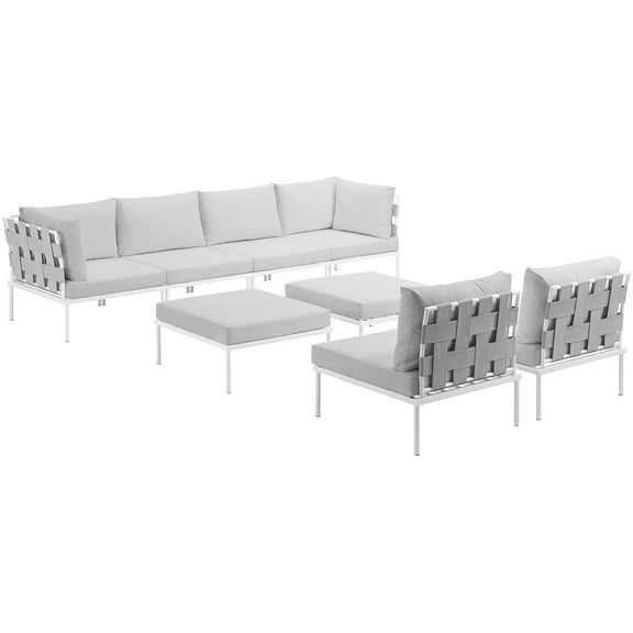 Modern Contemporary Urban Design Outdoor Patio Balcony Eight PCS Sectional Sofa Set, White, Rattan