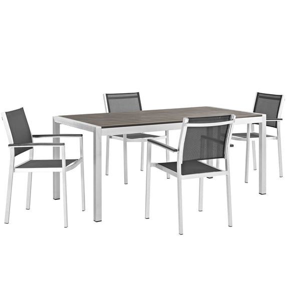 Modern Contemporary Urban Design Outdoor Patio Balcony Five PCS Dining Chairs and Table Set, Black, Aluminum