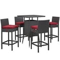 thumbnail image 1 of Modern Contemporary Urban Design Outdoor Patio Balcony Five PCS Pub Bar Chairs and Table Set, Red, Rattan, 1 of 3