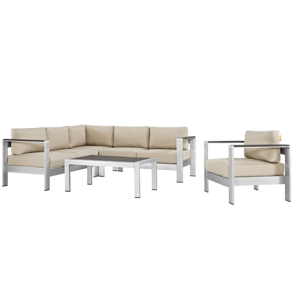 Modern Contemporary Urban Design Outdoor Patio Balcony Five PCS Sectional Sofa Set, Beige, Aluminum