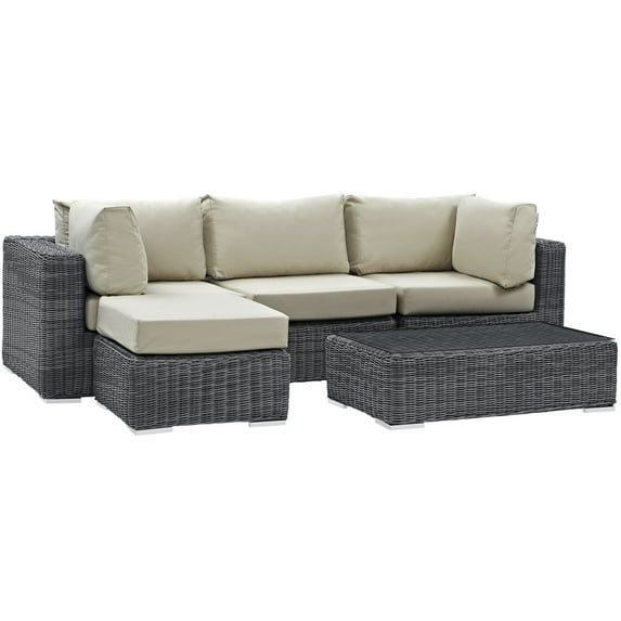Modern Contemporary Urban Design Outdoor Patio Balcony Five PCS Sectional Sofa Set, Beige, Rattan