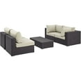 thumbnail image 1 of Modern Contemporary Urban Design Outdoor Patio Balcony Five PCS Sectional Sofa Set, Beige, Rattan, 1 of 8