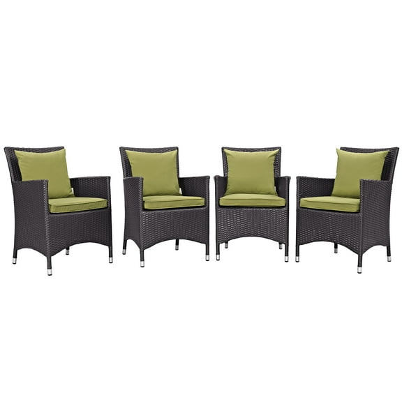 Modern Contemporary Urban Design Outdoor Patio Balcony Four PCS Dining Chairs Set, Green, Rattan