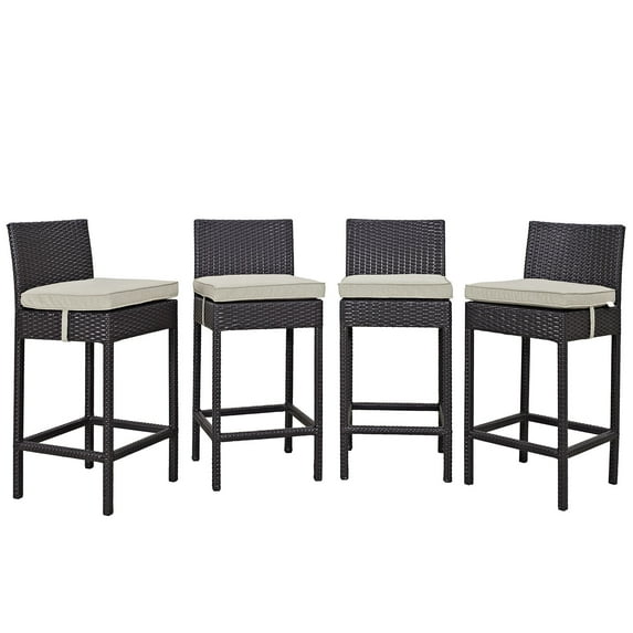 Modern Contemporary Urban Design Outdoor Patio Balcony Four PCS Pub Bar Chairs Set, Beige, Rattan
