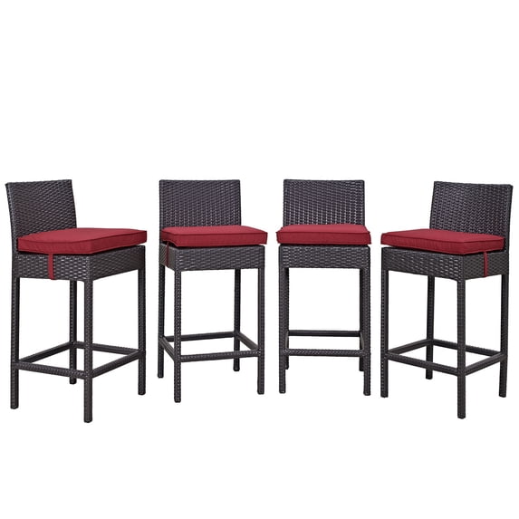 Modern Contemporary Urban Design Outdoor Patio Balcony Four PCS Pub Bar Chairs Set, Red, Rattan