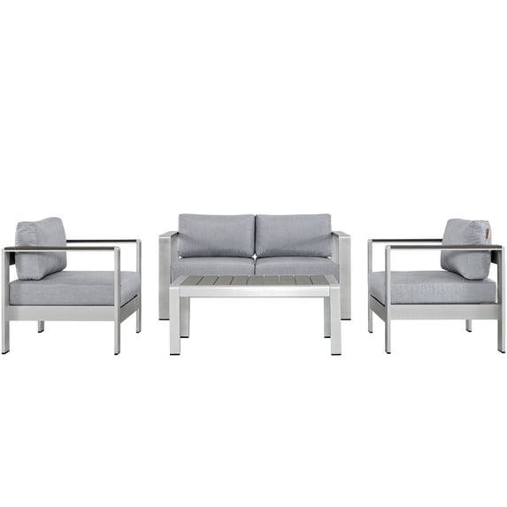 Modern Contemporary Urban Design Outdoor Patio Balcony Four PCS Sectional Sofa Set, Grey Gray, Aluminum