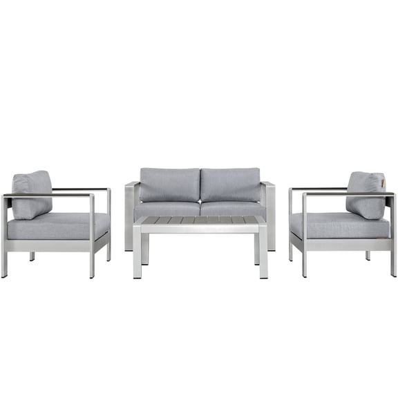 Modern Contemporary Urban Design Outdoor Patio Balcony Four PCS Sectional Sofa Set, Grey Gray, Aluminum