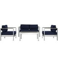thumbnail image 1 of Modern Contemporary Urban Design Outdoor Patio Balcony Four PCS Sectional Sofa Set, Navy Blue, Aluminum, 1 of 4