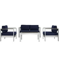 Modern Contemporary Urban Design Outdoor Patio Balcony Four PCS Sectional Sofa Set, Navy Blue, Aluminum