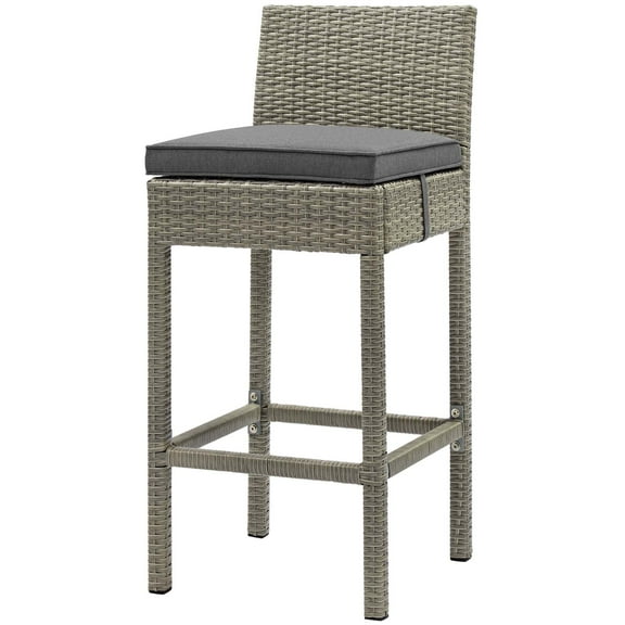Modern Contemporary Urban Design Outdoor Patio Balcony Garden Furniture Bar Side Stool Chair, Rattan Wicker, Dark Grey Gray