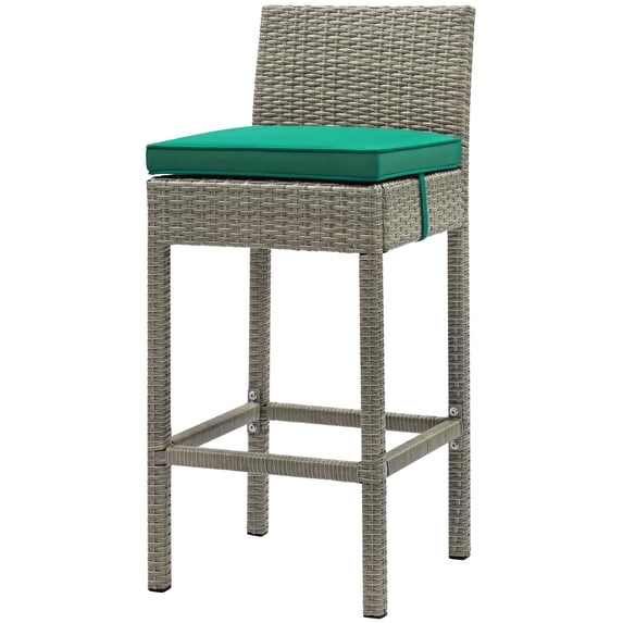Modern Contemporary Urban Design Outdoor Patio Balcony Garden Furniture Bar Side Stool Chair, Rattan Wicker, Green Light Gray
