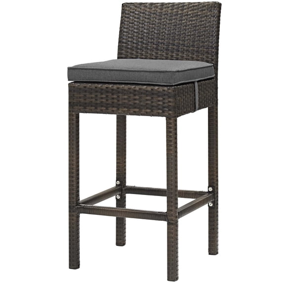 Modern Contemporary Urban Design Outdoor Patio Balcony Garden Furniture Bar Side Stool Chair, Rattan Wicker, Grey Gray Brown