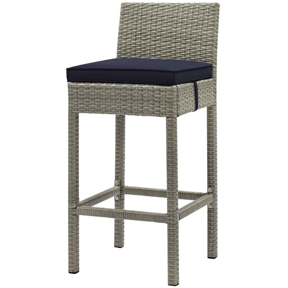 Modern Contemporary Urban Design Outdoor Patio Balcony Garden Furniture Bar Side Stool Chair, Rattan Wicker, Navy Blue Light Gray