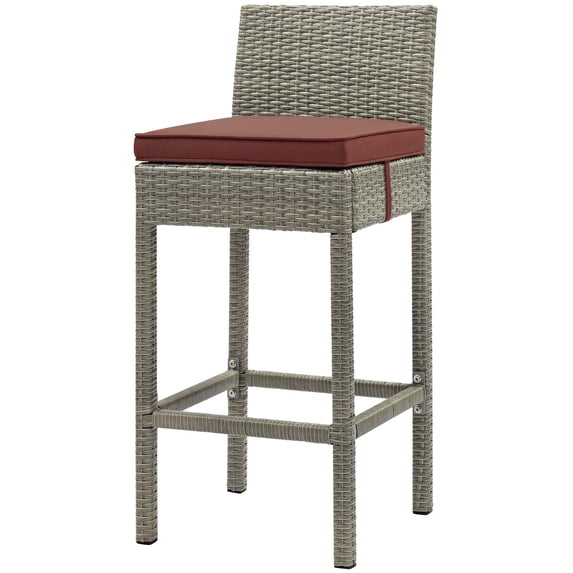 Modern Contemporary Urban Design Outdoor Patio Balcony Garden Furniture Bar Side Stool Chair, Rattan Wicker, Red Gray