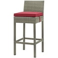 thumbnail image 1 of Modern Contemporary Urban Design Outdoor Patio Balcony Garden Furniture Bar Side Stool Chair, Rattan Wicker, Red Light Gray, 1 of 3