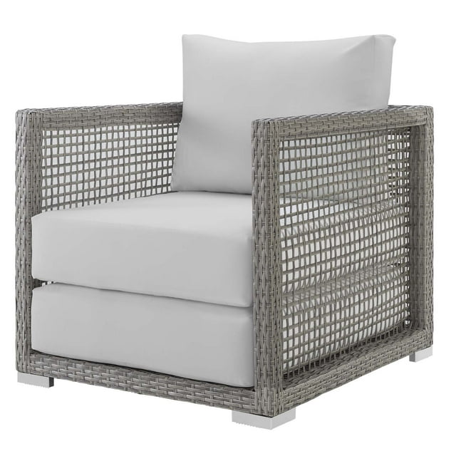 Modern Contemporary Urban Design Outdoor Patio Balcony Garden Furniture Lounge Chair Armchair, Rattan Wicker, Grey Gray White