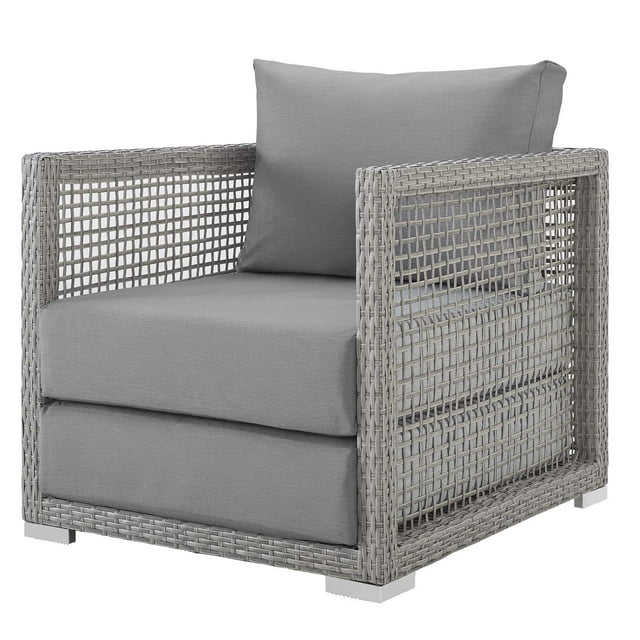 Modern Contemporary Urban Design Outdoor Patio Balcony Garden Furniture Lounge Chair Armchair, Rattan Wicker, Grey Gray