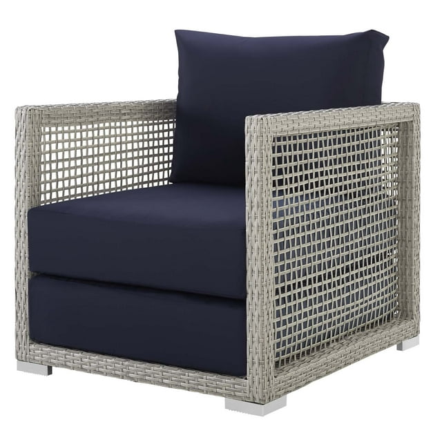 Modern Contemporary Urban Design Outdoor Patio Balcony Garden Furniture Lounge Chair Armchair, Rattan Wicker, Grey Gray