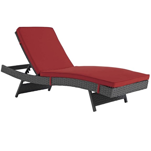 Modern Contemporary Urban Design Outdoor Patio Balcony Garden Furniture Lounge Chair Chaise, Sunbrella Rattan Wicker, Red