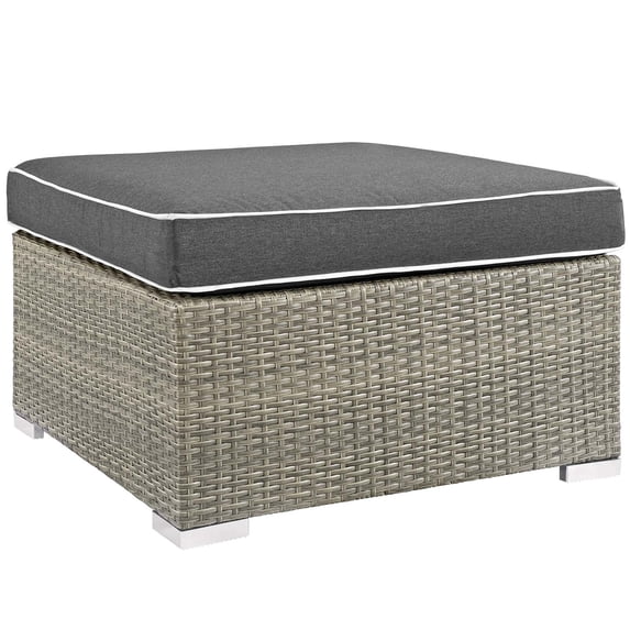 Modern Contemporary Urban Design Outdoor Patio Balcony Garden Furniture Lounge Chair Ottoman, Sunbrella Rattan Wicker, Dark Grey Gray