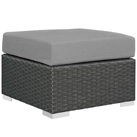 Modern Contemporary Urban Design Outdoor Patio Balcony Garden Furniture Lounge Chair Ottoman, Sunbrella Rattan Wicker, Grey Gray