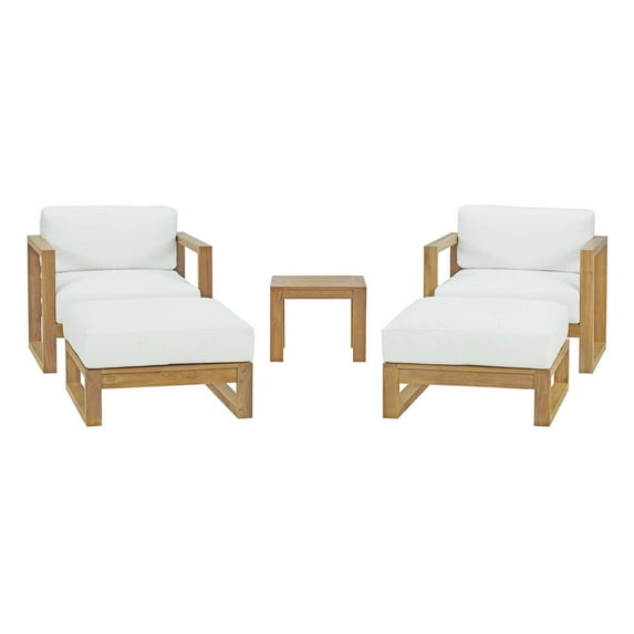 Modern Contemporary Urban Design Outdoor Patio Balcony Garden Furniture Lounge Chair Ottoman and Side Table Set, Wood, White Natural