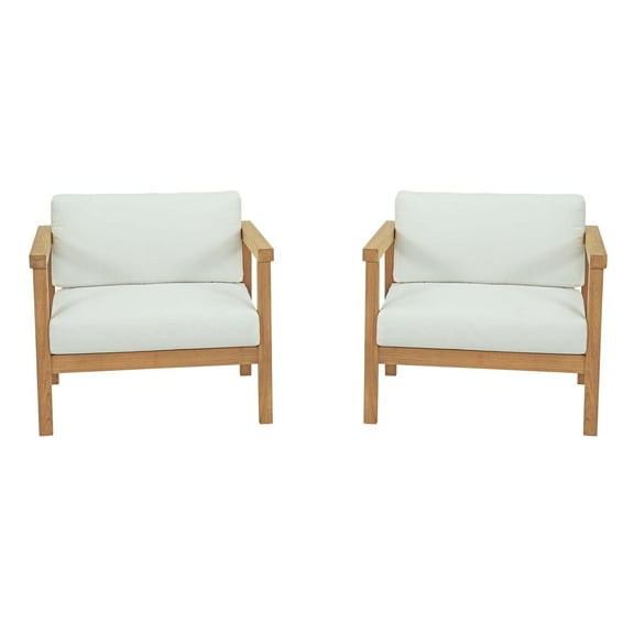 Modern Contemporary Urban Design Outdoor Patio Balcony Garden Furniture Lounge Chair Set, Set of Two, Wood, White Natural
