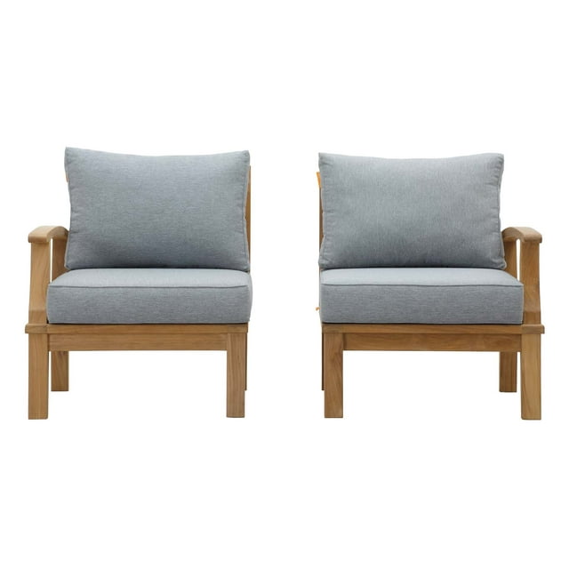 Modern Contemporary Urban Design Outdoor Patio Balcony Garden Furniture Lounge Chair Set, Wood, Grey Gray Natural