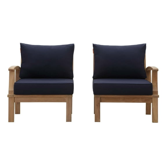 Modern Contemporary Urban Design Outdoor Patio Balcony Garden Furniture Lounge Chair Set, Wood, Navy Blue Natural