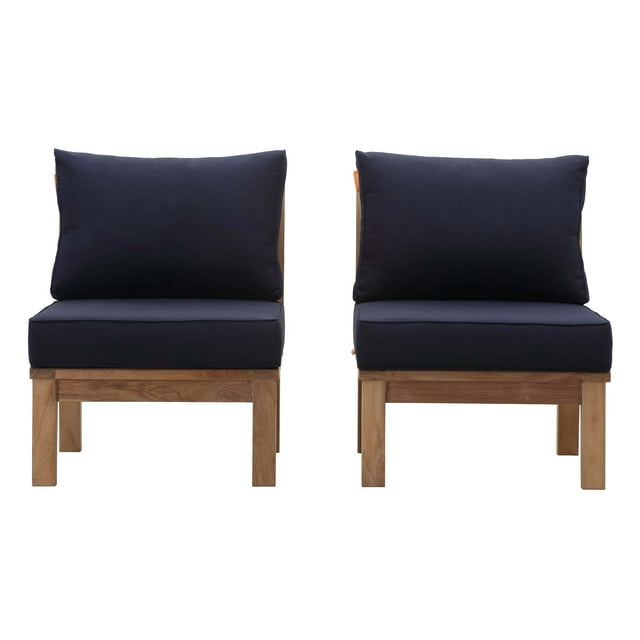 Modern Contemporary Urban Design Outdoor Patio Balcony Garden Furniture Lounge Chair Set, Wood, Navy Blue Natural