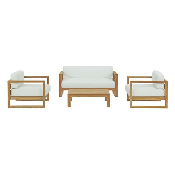 Modern Contemporary Urban Design Outdoor Patio Balcony Garden Furniture Lounge Chair, Sofa and Table Set, Wood, White Natural