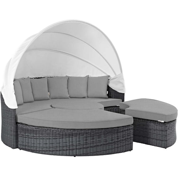 Modern Contemporary Urban Design Outdoor Patio Balcony Garden Furniture Lounge Daybed Sofa Bed, Sunbrella Rattan Wicker, Grey Gray