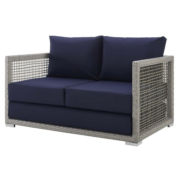 Modern Contemporary Urban Design Outdoor Patio Balcony Garden Furniture Lounge Loveseat Sofa, Rattan Wicker, Grey Gray