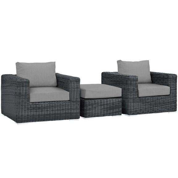 Modern Contemporary Urban Design Outdoor Patio Balcony Garden Furniture Lounge Sectional Sofa Set, Sunbrella Rattan Wicker, Grey Gray