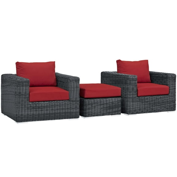 Modern Contemporary Urban Design Outdoor Patio Balcony Garden Furniture Lounge Sectional Sofa Set, Sunbrella Rattan Wicker, Grey Red
