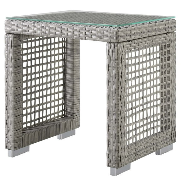 Modern Contemporary Urban Design Outdoor Patio Balcony Garden Furniture Lounge Side Table, Rattan, Wicker, Glass, Grey Gray