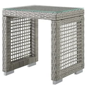 Modern Contemporary Urban Design Outdoor Patio Balcony Garden Furniture Lounge Side Table, Rattan, Wicker, Glass, Grey Gray
