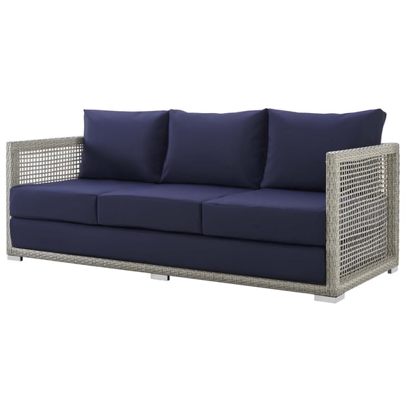 Modern Contemporary Urban Design Outdoor Patio Balcony Garden Furniture Lounge Sofa, Rattan Wicker, Grey Gray