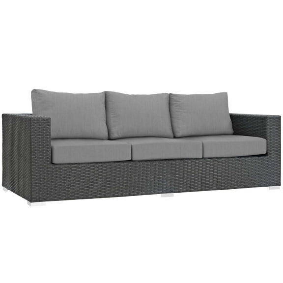 Modern Contemporary Urban Design Outdoor Patio Balcony Garden Furniture Lounge Sofa, Sunbrella Rattan Wicker, Grey Gray